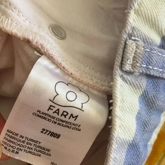 FARM Rio Yellow & Orange Gingham Jean Shorts with Blue Waistband - Picture 6 of 11